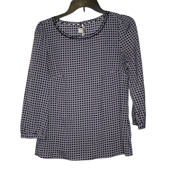 J. Crew Tops - J. Crew Womens Blouse Size XS Black With Gray Purple Geometric Pattern